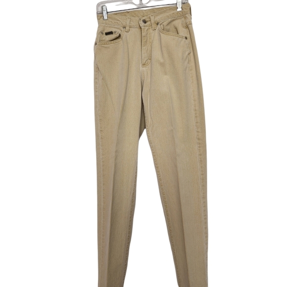 Vintage Lee Riveted yellow 5 pocket jeans SZ 8 Long - Picture 1 of 6